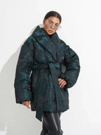 Monochrome Jacquard Down Coat in Vintage Emerald - SJB-DIAMOND ELITES