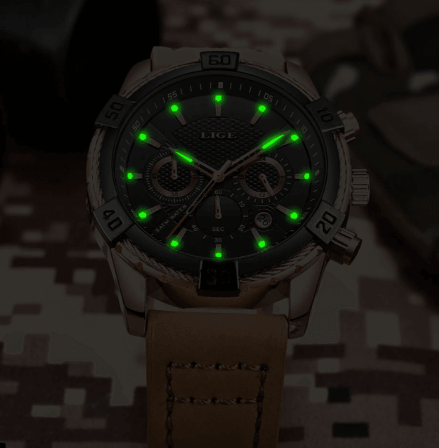 Men's Waterproof Watch With Chronometers Date Display Gold Detail Excellent Background Perfect Gift Stevvex