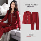 100% Cotton New Trendy  Pajamas For Women Full Sleeves Pajamas Button Down Winter Sleepwear Set Women White Cotton Pajamas Women's Loose Size V-neck Home Suit Long Sleeve Wide Leg Pants Pajamas Casual Home wear Stevvex