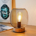 JHY DESIGN Set of 2 Dimmable Touch Bedside Table Lamps 7.5''H Metal Cage Rechargeable Battery Powered Accent Lamps with LED Bulb for Dining Table Parties Patio Indoors Outdoors(Round, Wooden Base) Lootquake LLC