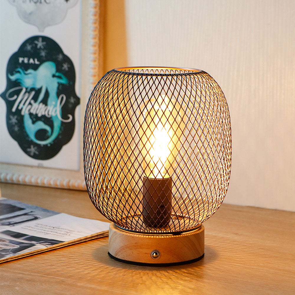 JHY DESIGN Set of 2 Dimmable Touch Bedside Table Lamps 7.5''H Metal Cage Rechargeable Battery Powered Accent Lamps with LED Bulb for Dining Table Parties Patio Indoors Outdoors(Round, Wooden Base) Lootquake LLC