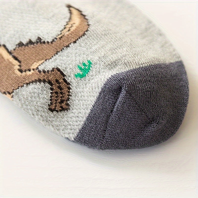 5 Pairs Of Boy's Trendy Dinosaur Pattern No Show Socks, Comfy Breathable Casual Soft Socks For Kid's Outdoor Activities Lootquake LLC