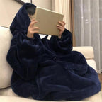 Male Student Thickened Warm Nightgown Flannel Outerwear Couple Homewear Hooded Blanket Pi-Mart