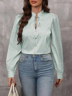 Striped Tie Neck Long Sleeve Blouse – Femstylo - SJB-DIAMOND ELITES