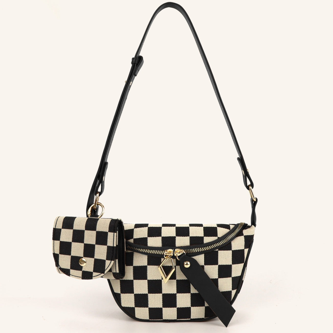 Small Crossbody Bag – Versatile Commute with Checkerboard Canvas, Compact Earphone Bag, Stylish 2-in-1 Chest Bag & Fanny Pack for Everyday Use - SJB-DIAMOND ELITES