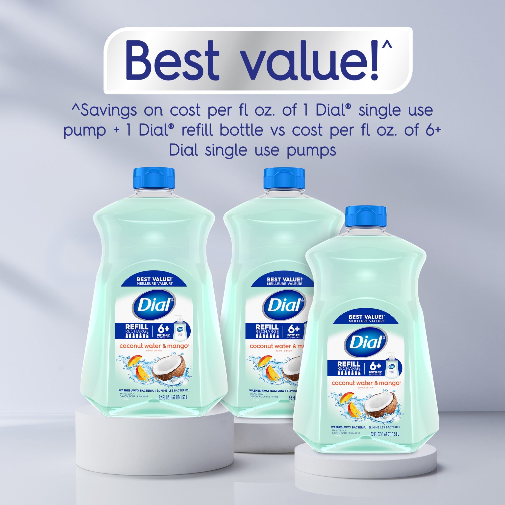 Dial Liquid Hand Soap Refill, Coconut Water & Mango, 52 fl oz