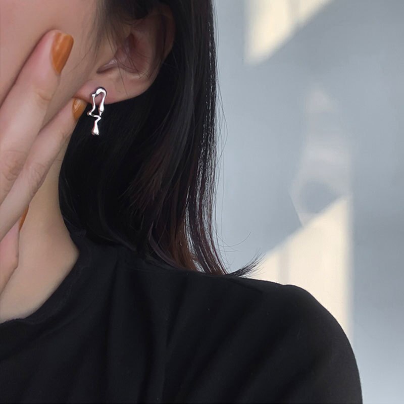 Asymmetrical Liquid Metal Drop Earrings Pi-Mart