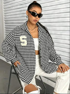 Houndstooth Button Down Long Sleeve Shacket - SJB-DIAMOND ELITES