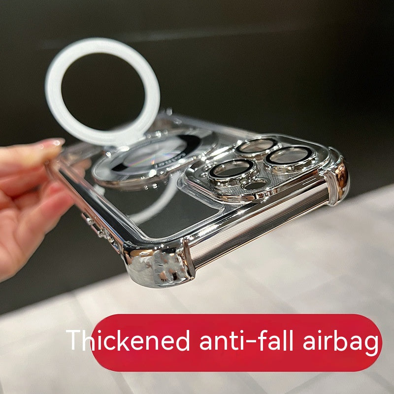 Applicable Electroplating Bracket Magnetic Suction Space Shell Full Cover Phone Case Twelve Protective Cover Pi-Mart