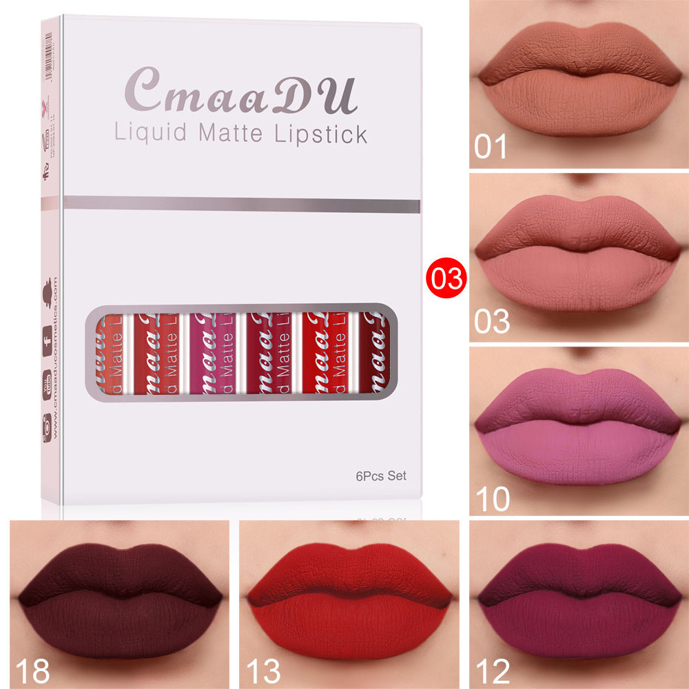 6 Boxes Of Matte Non-stick Cup Waterproof Lipstick Long Lasting Lip Gloss Pi-Mart