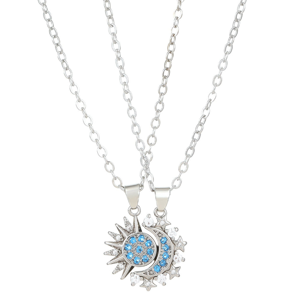 2pcs Necklace Sun And Moon Magnetic Pendant Clavicle Chain Necklace For Couple Lovers Pi-Mart