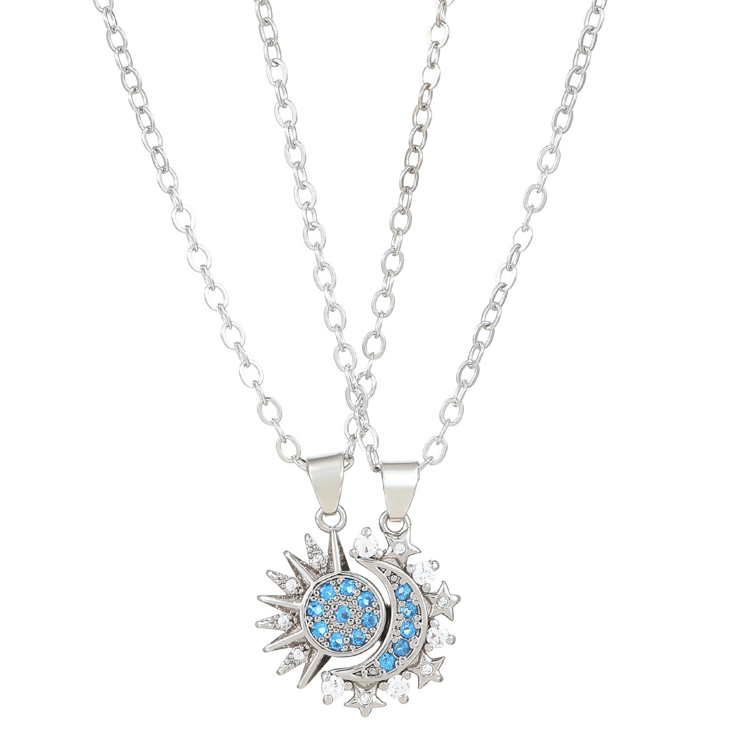 2pcs Necklace Sun And Moon Magnetic Pendant Clavicle Chain Necklace For Couple Lovers Pi-Mart