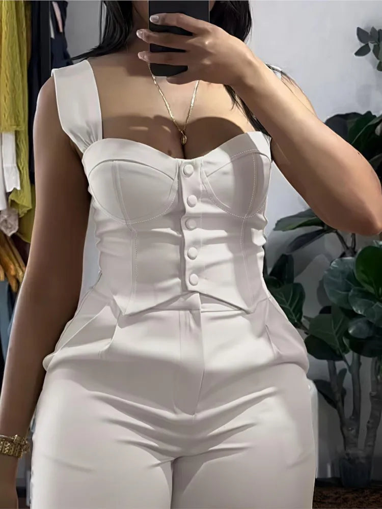 Chic Women Suit Y2k Sexy Two Piece Set Summer Sleeveless Slim Vest And Wide-leg Trouser Sets Elegant Solid Pants Women's Outfit Purplish Diva