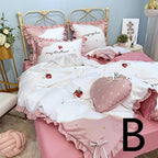Strawberry Embroidery Cotton Four-Piece Cotton Bedding Silk Duvet Cover Pi-Mart