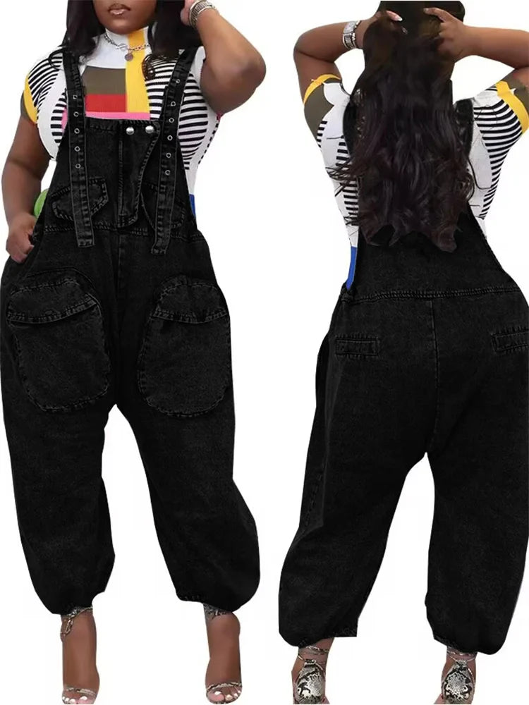 Wmstar Women's Jumpsuit Denim Cargo Pockets One Piece Outfits Wide Leg Black Fashion Streetwear Romper Wholesale Dropshipping Purplish Diva