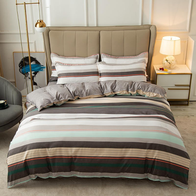 Cover Set Bed Cotton Quilt Bedsheet Bedding Duvet Fitted Pi-Mart