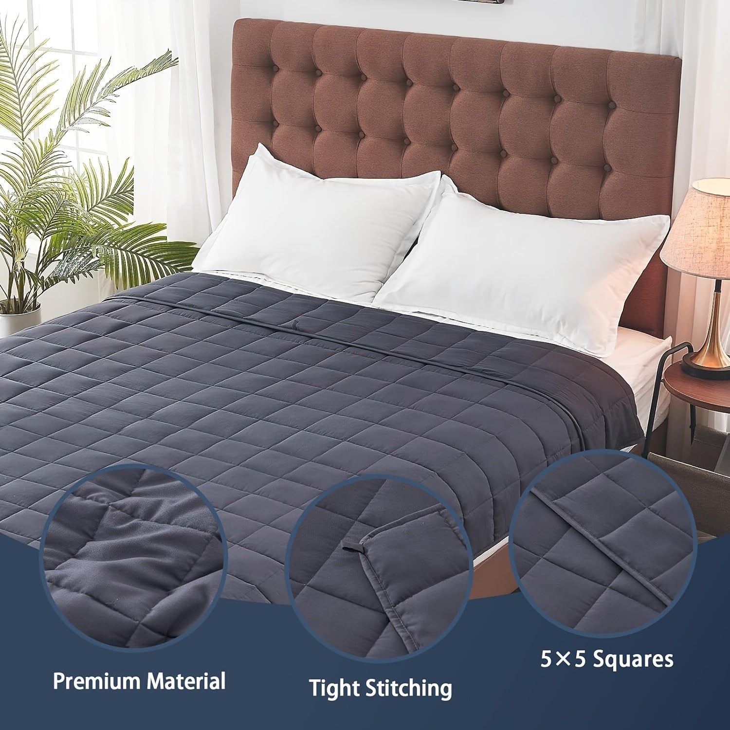 1pc, Weighted Blanket (60''x80'',12lbs,15lbs, 20lbs, Queen Size Dark Grey) for Adults, High Breathability Heavy Blanket, Soft Material with Premium Glass Beads