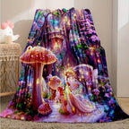Whimsical Fantasy Mushroom Castle Throw Blanket - Soft, Reversible, and Vibrant Polyester Knit Bedding with Unique Embellishments, All-Season Multipurpose Design, and Flower Patterned Reverse Side Lootquake LLC