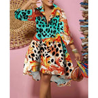 Women Sexy Fashion Printed Shirt Dresses Chic V Neck Loose Long Sleeve Dress Causal Vacation Female Mini Vestidos Robe Clothing Purplish Diva