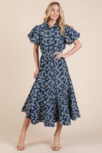 Natural Leaf Pattern Eyelet Lace Puff Sleeve Dress For Women – Elegant and Feminine Eyelet Lace Dress with Puff Sleeves