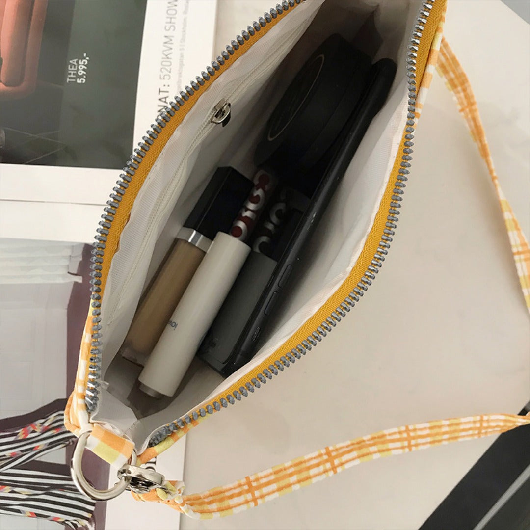Summer simple orange plaid bag crescent small baguette bag hobo shoulder purse - SJB-DIAMOND ELITES