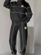 Full Size Striped Quarter Zip Top and Pants Set Plus Size THRIXINE