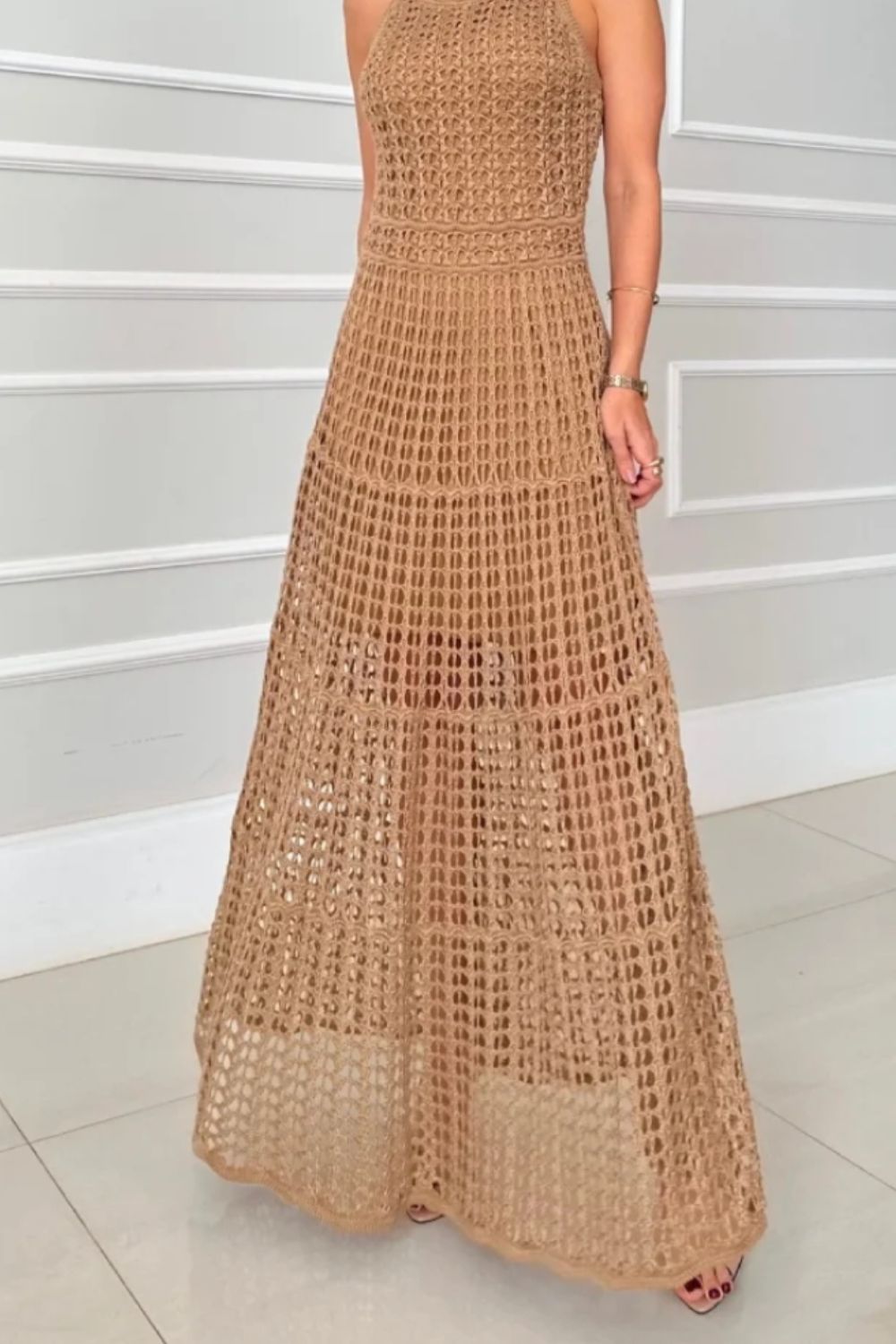 Long Sleeveless Cutout Maxi Dress Chic & Flowy Summer Style Comfortable Dress For Summer Stevvex