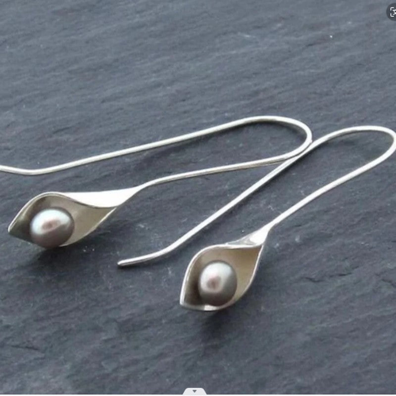 Geometric Silver Inlaid Pearl Dark Night Ear Hanging Retro Pi-Mart