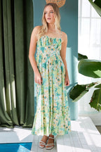 New Summer  Floral Smocked Back Ruffled Hem Maxi Cami Dress – Bohemian Elegance, Feminine, Flowy, Comfortable, Effortlessly Chic