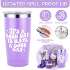 Lavender Bliss 8pcs Gift Set: Insulated Tumbler, Greeting Card, Hair Tie, Scented Candle, Bath Salts, Bath Bomb, Soap Bar - Alcohol-Free for All Skin Types Lootquake LLC