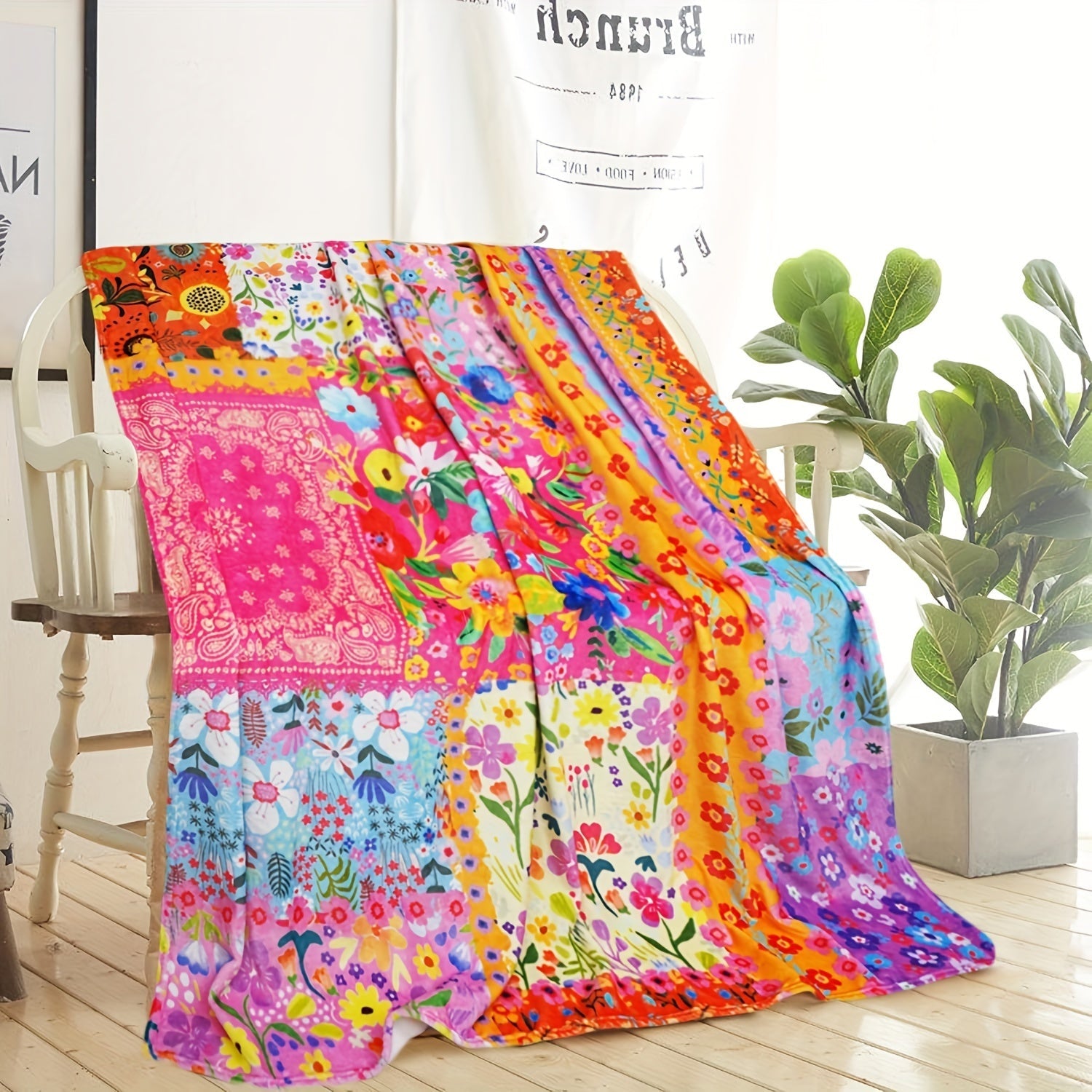 1pc Vibrant Bohemian Chic Digital Print Luxury Throw Blanket - Soft, Cozy, and Stylish for Sofa, Bed, Office, and Home Decor - Perfect Birthday Gift for Friends and Family Lootquake LLC