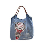 Simple hot air balloon pattern tote bag, embroidered eco-friendly cloth bag for women, nylon portable shoulder bag - SJB-DIAMOND ELITES