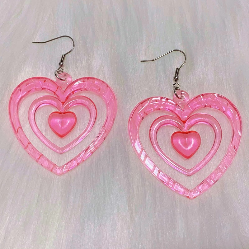 Pink Hollowout Heart Earrings Pi-Mart