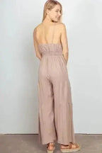 VERY J Sleeveless Ruched Wide Leg Jumpsuit