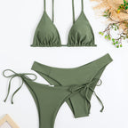 Essential Edge 3-Piece Bikini Set for Women – Solid Color High-Cut Triangle Top Two-Style Bottoms with Side Lace-Up Design & Quick-Drying Comfort – Versatile Women's Swimwear for Summer Pool Beach & Travel Stevvex