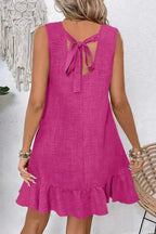 Ashleigh Blue Sleeveless Knot Backless Ruffle Hem Mini Dress