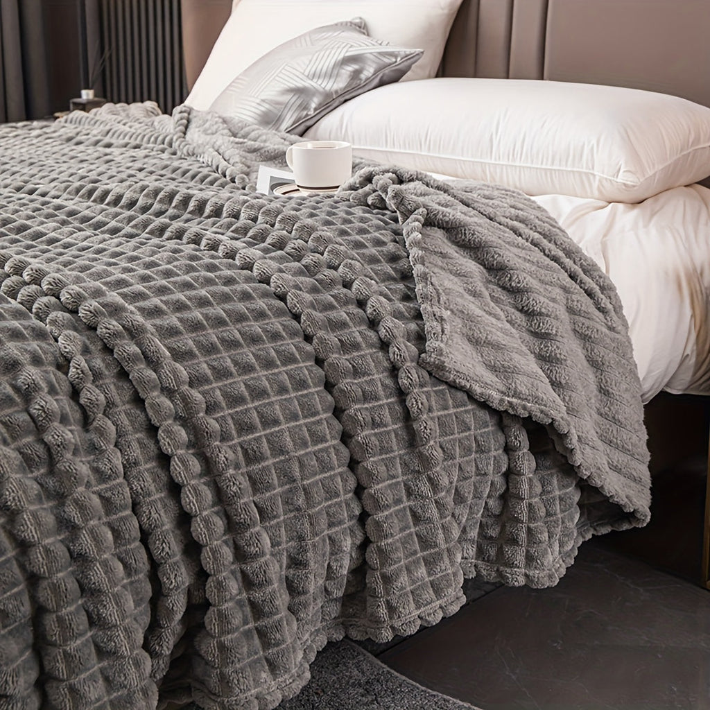 1pc Blanket Flannel/thick Blanket/grey/khaki/royal Blue/white/dark Gray/burgundy/beige/dark Brown/Silvery Gray/taro Purple/green/bedroom/guest Room/living Room/student Dormitory /car/sofa/travel Cute Multifunctional Blanket Lootquake LLC