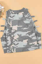 Camouflage Shoulder To Hollow Out Long Sleeve Top - SJB-DIAMOND ELITES