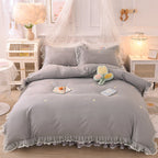 Summer Ruffled Cotton Four-piece Set Girl Heart Embroidery Flower Quilt Cover Pi-Mart