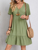 Classic Full Size V-Neck Short Sleeve Dress Casual & Comfortable Dress for Women Stevvex