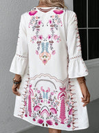 Exquisite Summer Feminine Lace Detail Printed Dress Chic Midi Lightweight Dress Stevvex