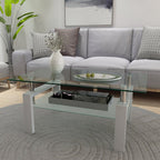 White Glass Coffee Table - Modern Clear Center Table for Living Room 39.37x23.62x17.70 Inches