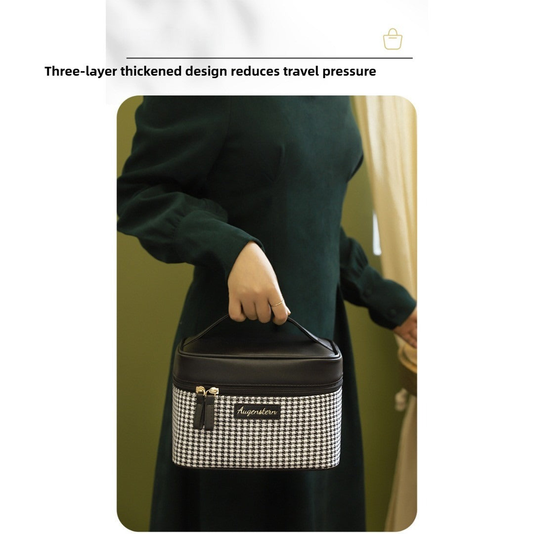 Multifunctional PU thousand bird grid cosmetic bag, portable cosmetic case, large capacity storage bag cosmetics, storage box, makeup bag with compartments, - SJB-DIAMOND ELITES