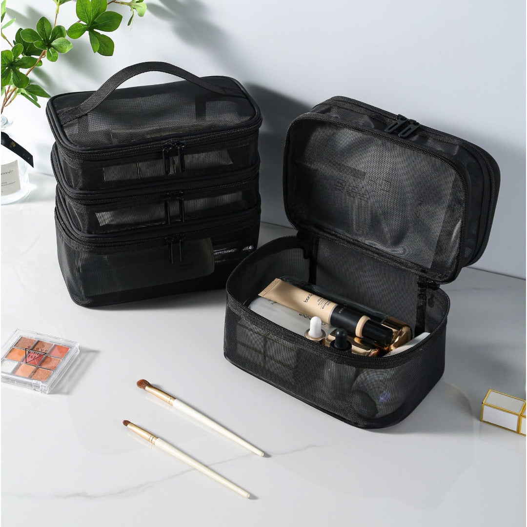 Mesh cosmetic bag, lightweight large capacity three-layer toilet bag, double-layer storage bag, travel mesh bag, tool storage box portable, Mesh ShowerTote Bag, - SJB-DIAMOND ELITES
