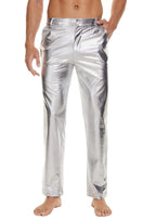 Mens Metallic Shiny Disco Pants Wet Look Party Dance Straight Leg Trousers 70s/80s Festival Rave Cosplay Leather Pants (Silver M) Lootquake LLC