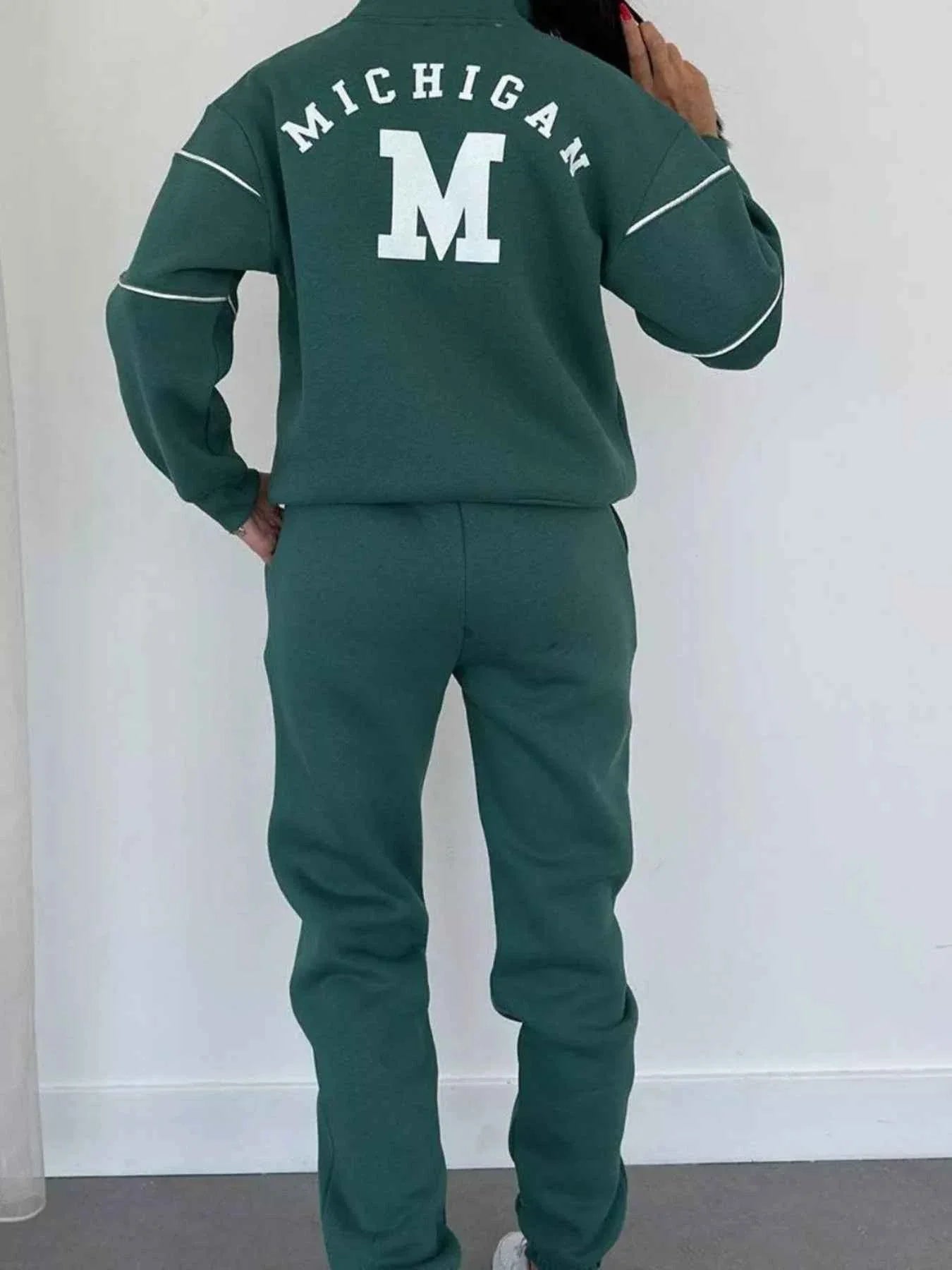 Full Size Striped Quarter Zip Top and Pants Set Plus Size THRIXINE