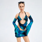 Hanging Neck Sleeve Sleeve -back Low Waist Bag Hip Skirt Suite - SJB-DIAMOND ELITES