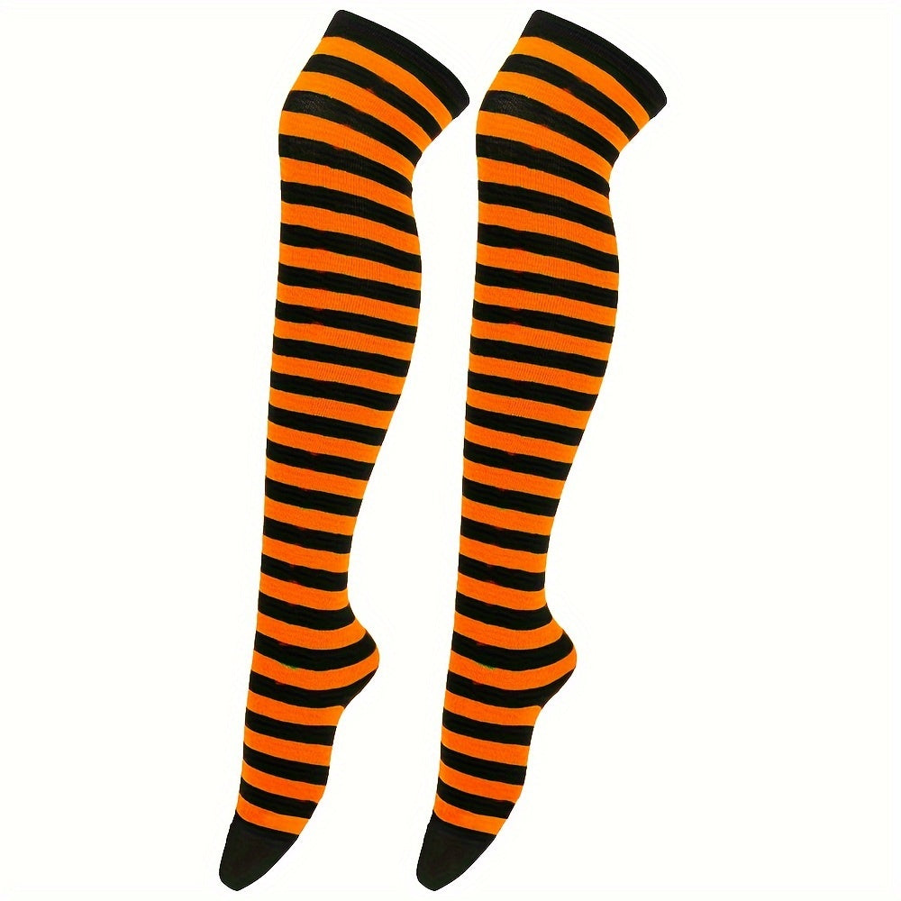 Vibrant Striped Knee High Socks - Women's Calf Socks for Music Festival, Cosplay Party, and Fashion Statement - Soft, Stretchy, and Comfortable Stockings & Hosiery for All-Day Wear Lootquake LLC