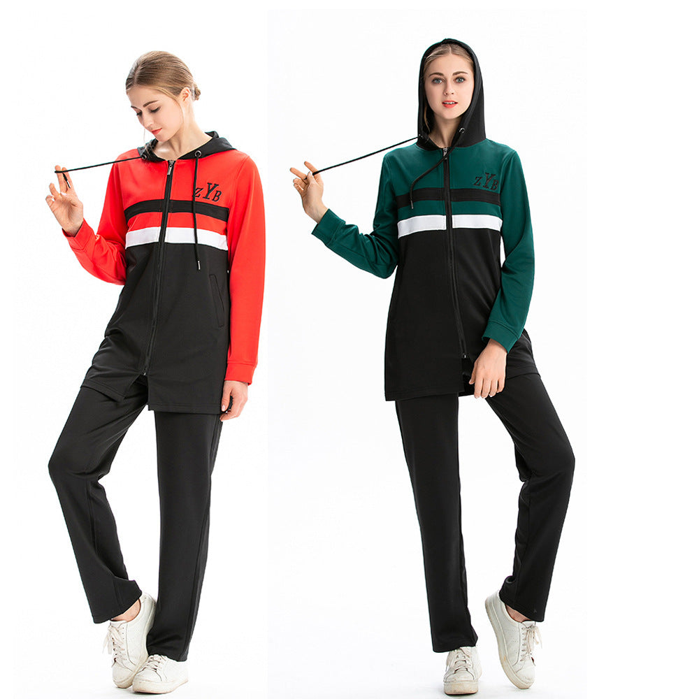 Zipper Drawstring Pocket Hooded Loose Casual Sports Sweatshirt Suit Pi-Mart