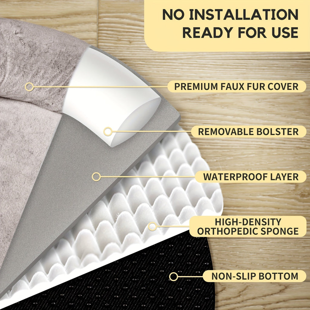 [Cozy Dog Bed] Orthopedic Faux Fur Dog Bed | Cozy Human-Sized Dog Bed For All Breeds - 71"x45"x14" With Blanket And Pillow, Washable, Includes Plush Pillow & Blanket Lootquake LLC